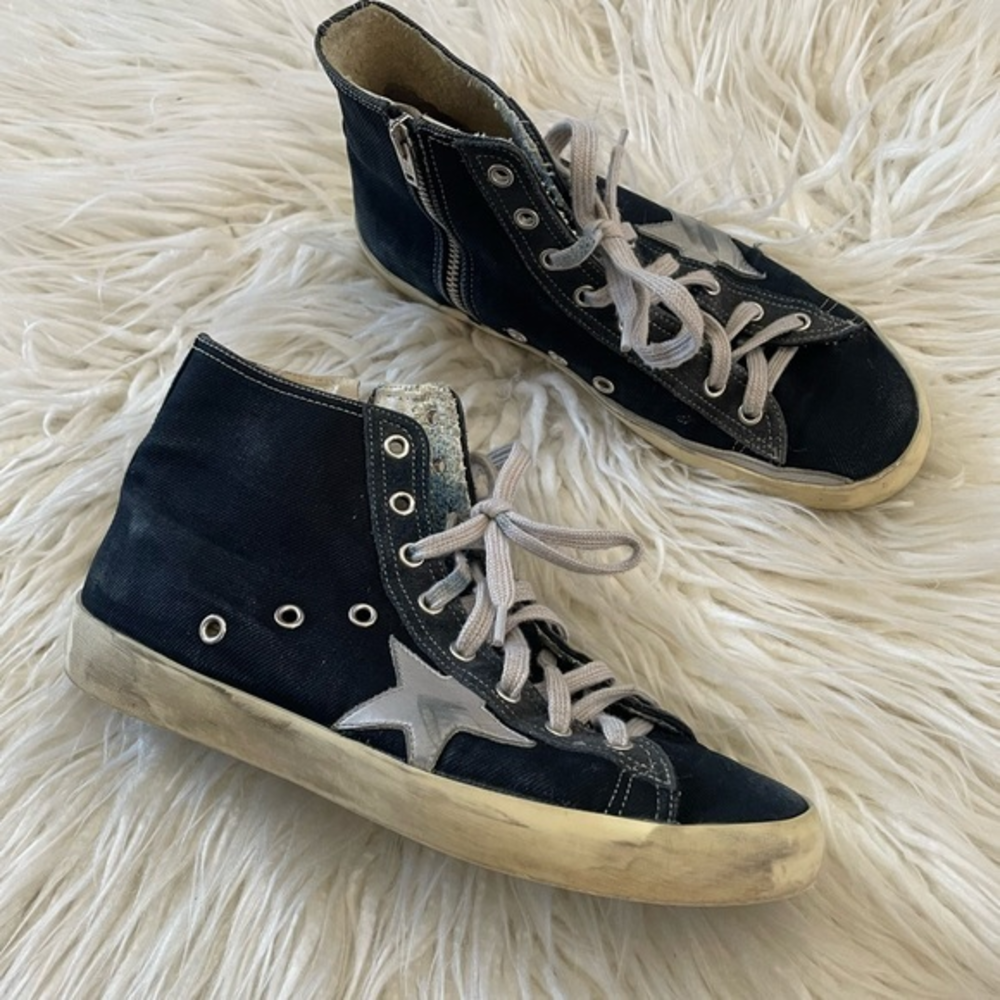Golden Goose Francy black canvas hi top sneakers sizeโ 39